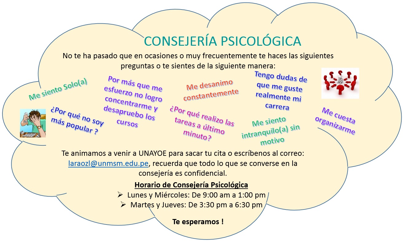 Consejería psicológica gratuita en nuestra facultad - LETRAS