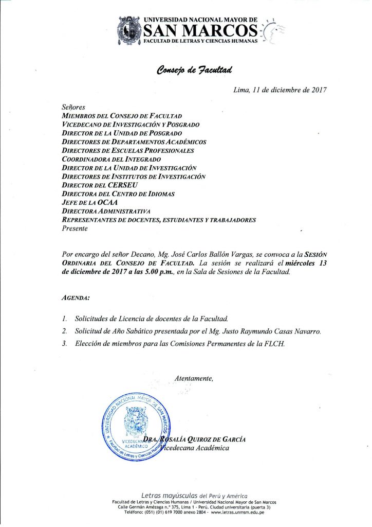 Consejo Ordinario de Facultad 13.12.17