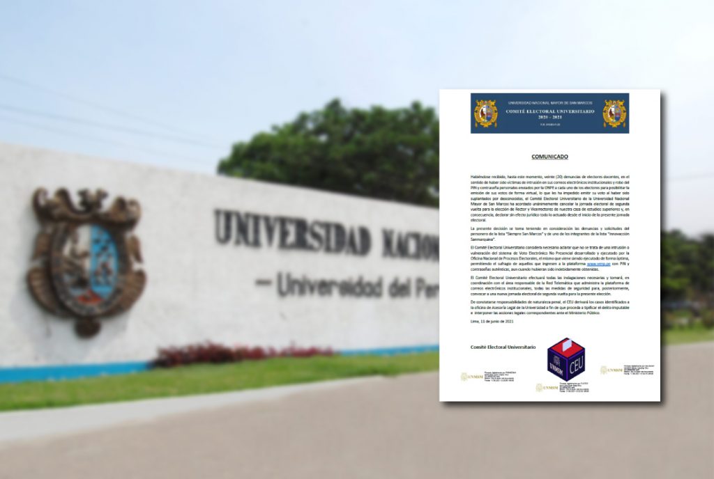 Comité Electoral Universitario acuerda por unanimidad cancelar proceso electoral debido a las consideraciones expuestas en este pronunciamiento