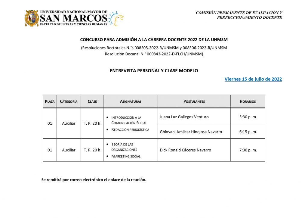 Cronograma Clase Y Entrevista Nombramiento Docente 2022 Letras 7864