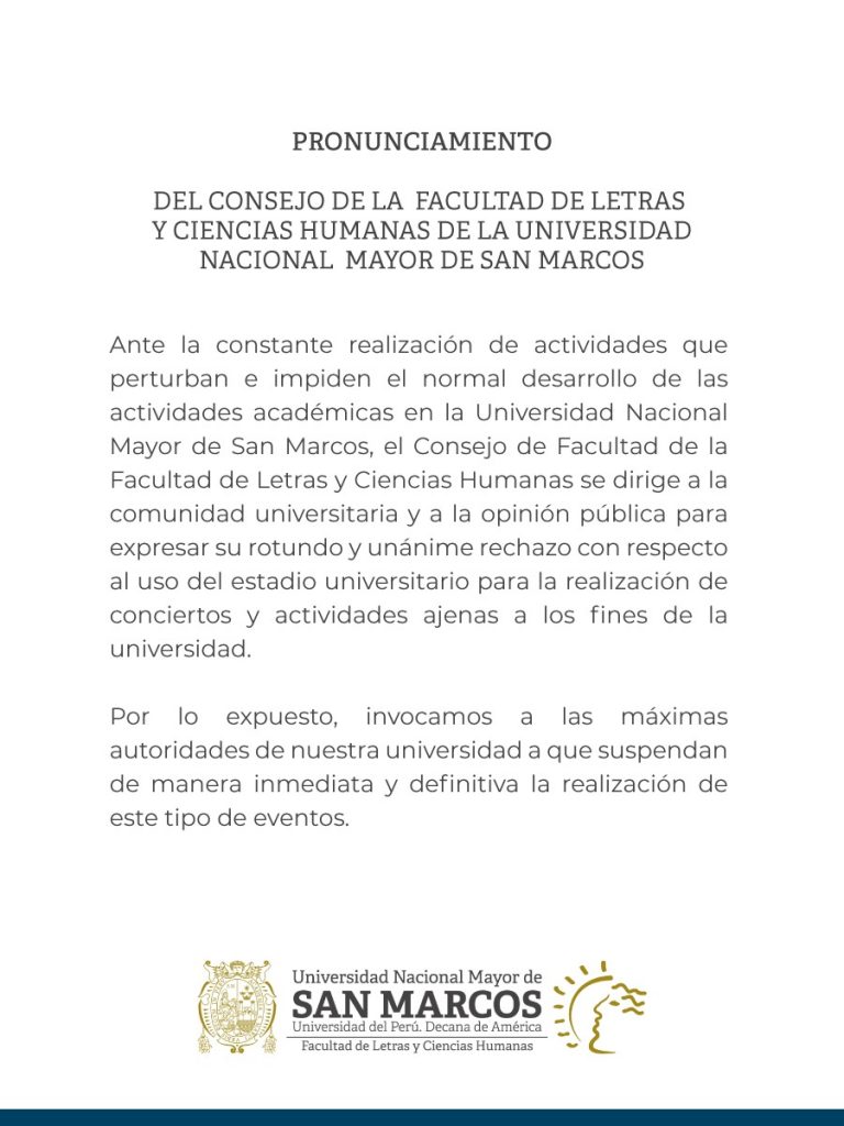 Pronunciamiento del Consejo de Facultad de Letras y Ciencias Humanas UNMSM