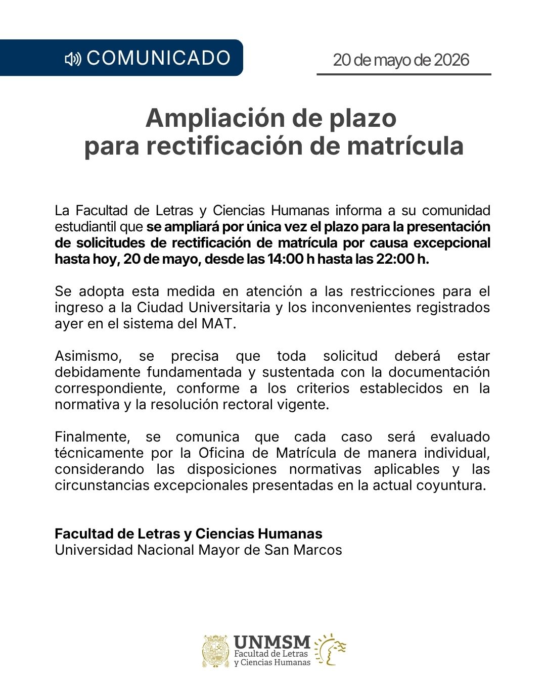 Ampliación de plazo para rectificación de matrícula